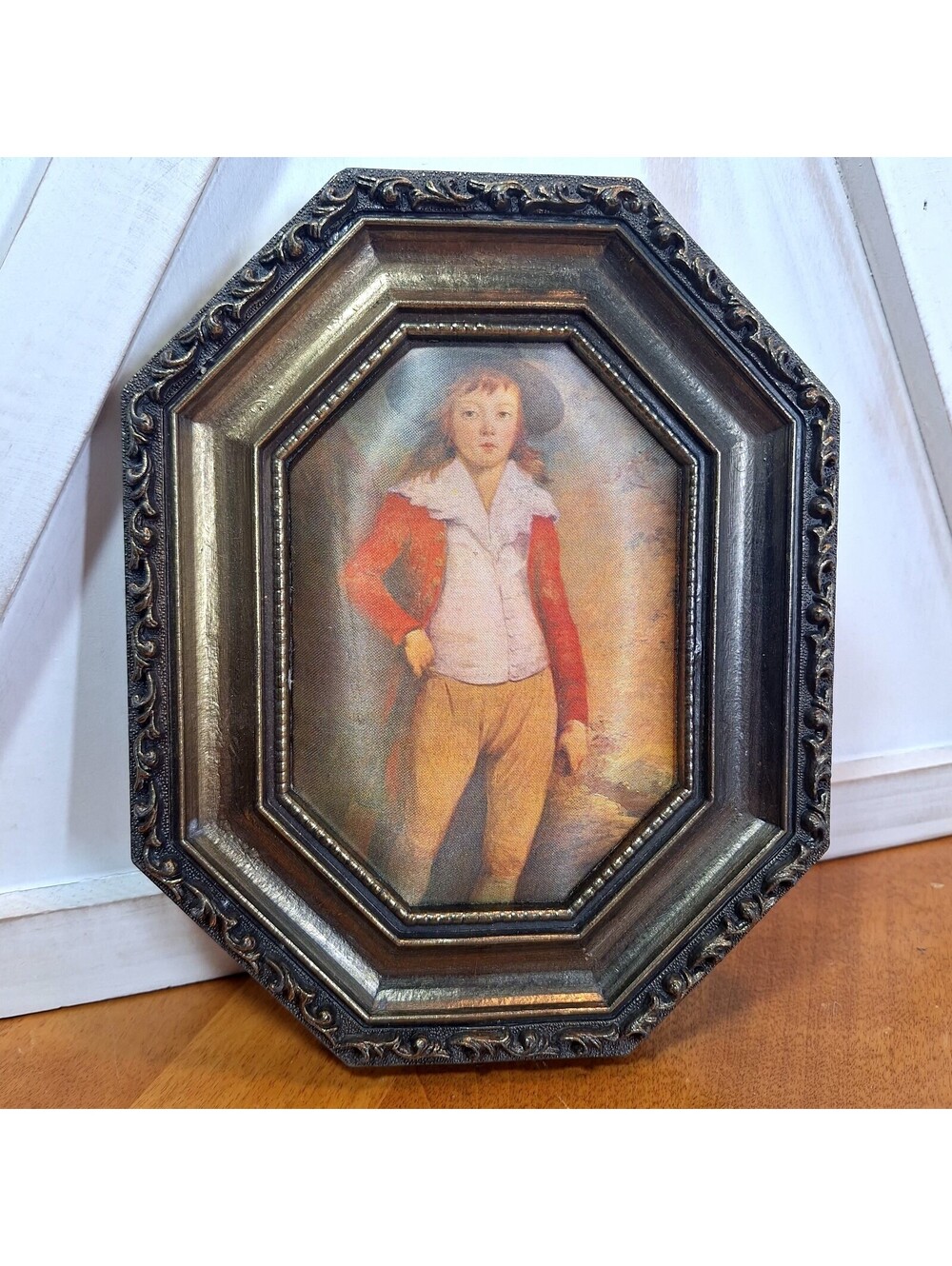 VTG Cheswick Victorian Boy Metal Framed Print on Silk Fabric Made in Italy 8"X6"